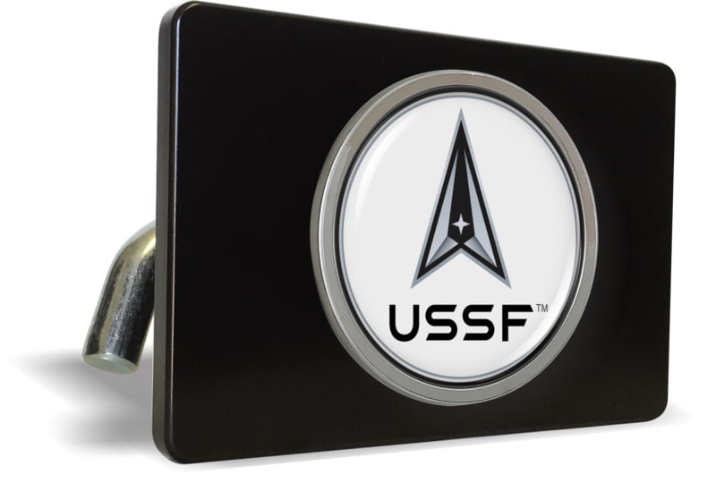 USSF - U.S. Space Force - Tow Hitch Cover with Chrome Metal Emblem (w)